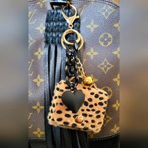 Leopard Print Key Holder with Black Heart Charm